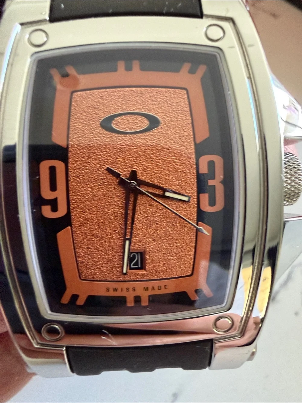 OAKLEY WARRANT COPPER FACE STAINLESS STEEL MEN'S SWISS WATCH